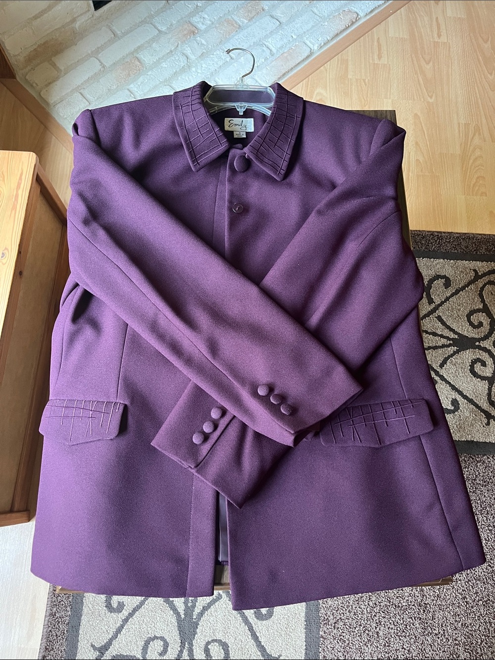Emelie Plum Wool-Blend Pea Coat and Skirt